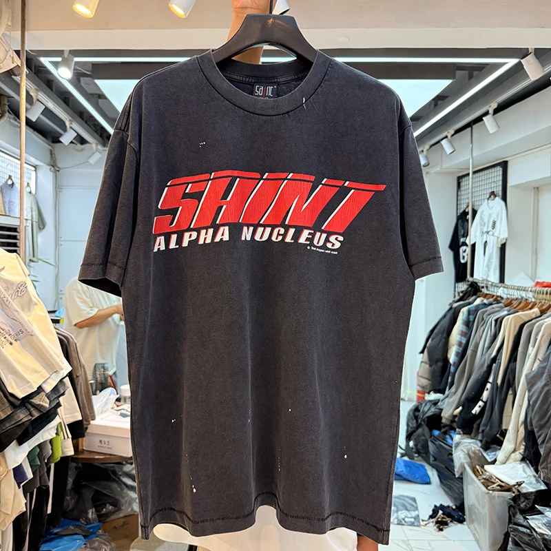 

Vintage American High Street Craed Letter Print ort Sve Loose Casual T-irt ex Trendy Summer round Ne Top