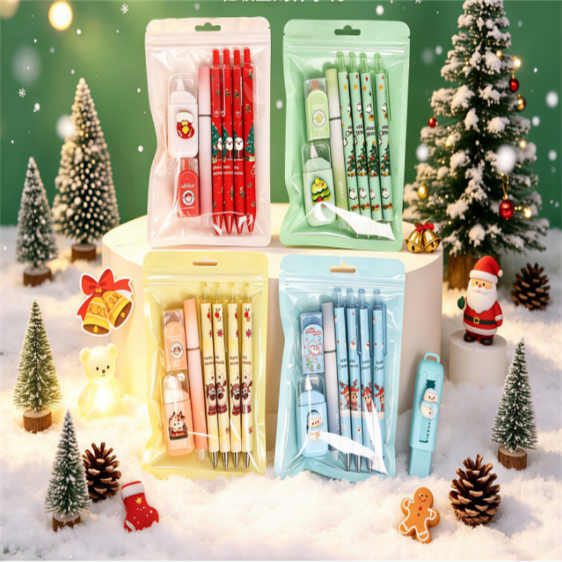 Christmas Element Stationery Set Set 7-Piece Set Reward Student Gift Holiday Companion Gift Neutral Pen Eraser Correction Tape