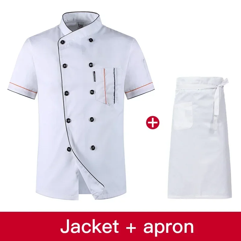 Uniforme de chef à manches courtes, ensemble d'été pour Restaurant, hôtel, cuisine, vêtements de travail pour hommes et femmes, veste fine respirante + chapeau + tablier pour jeunes