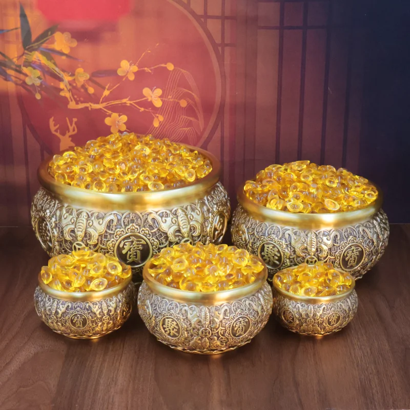 Brass Golden Toad Treasure Bowl Ornament for Living Room Office All-Copper Rice Hundred Blessings Jar Blessing Wealth