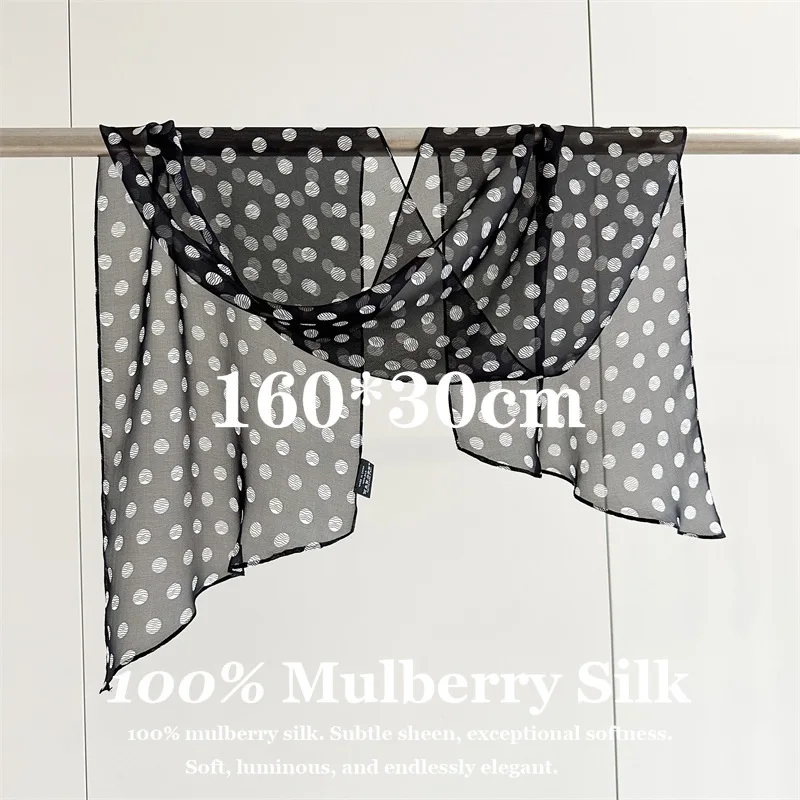 

Pashmina Luxury Chiffon Office Room Skinny Neck Scarf Polka Dot Elegant New Summer Thin Sunscreen Narrow Skinny Wrap Women Gift