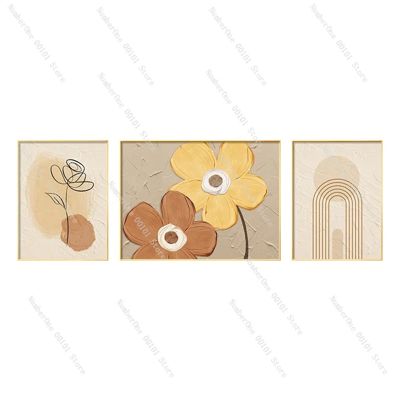 

Elegant Wabi Sabi Living Room Floral Wall Art Set Nordic Cream Style Sofa Background Wall Decor Abstract Textured Canvas