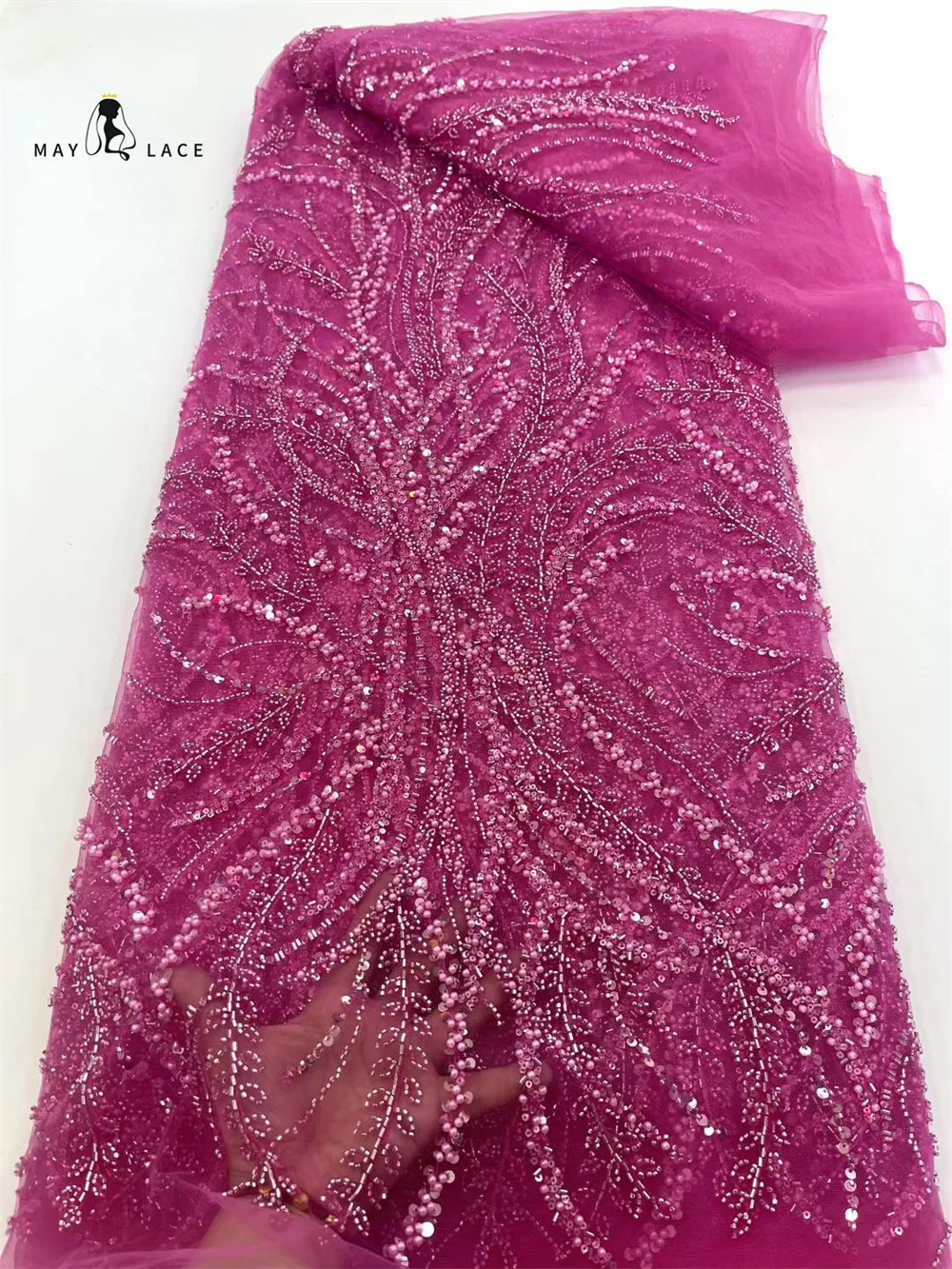 

African Groom Lace Fabric 2025 High Quality Lace French Tulle Sequins Embroidery Beads Tulle Lace Fabric For Party Dress Women
