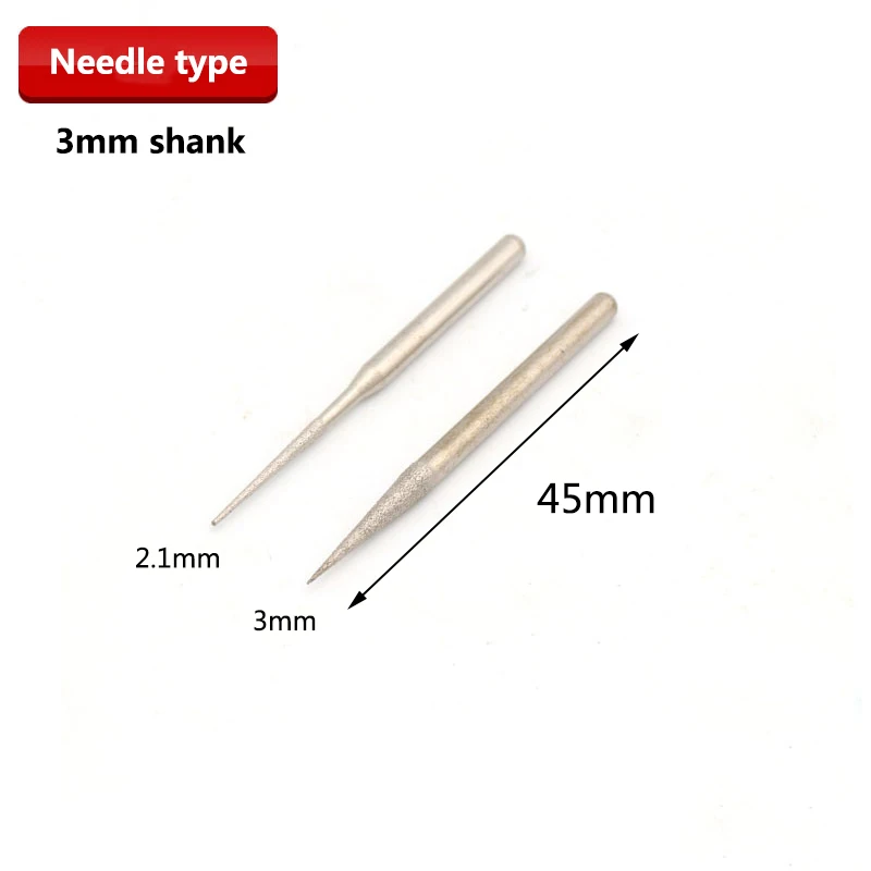 5-10Pcs 2.1/3mm Needle Type Brazed Diamond Grinding Head 3mmShank For Grinding Abrasive Polishing Accessories Dremel Rotary Tool
