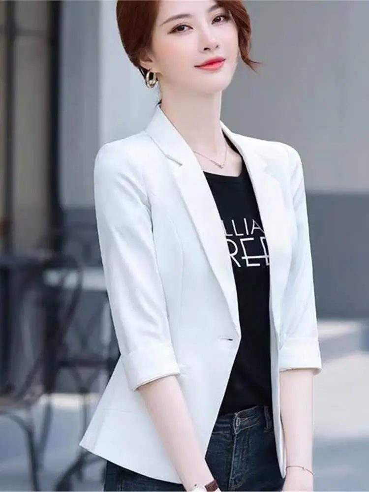 

White ort Suit Jaet Women's 2024 New Korean Sle Seven Sve Versatile Small Size Ladies ort Western Sle Top