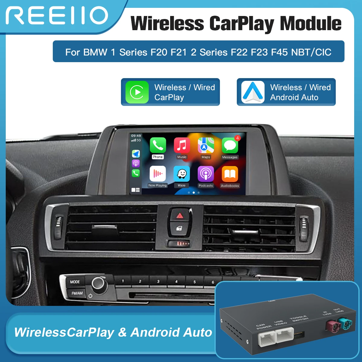 Kabelloser CarPlay Android Auto Smart Decoder Box für BMW 1 2 3 4 5 6 Serie X3 X4 X5 X6 NBT CIC EVO System mit AirPlay-Unterstützung