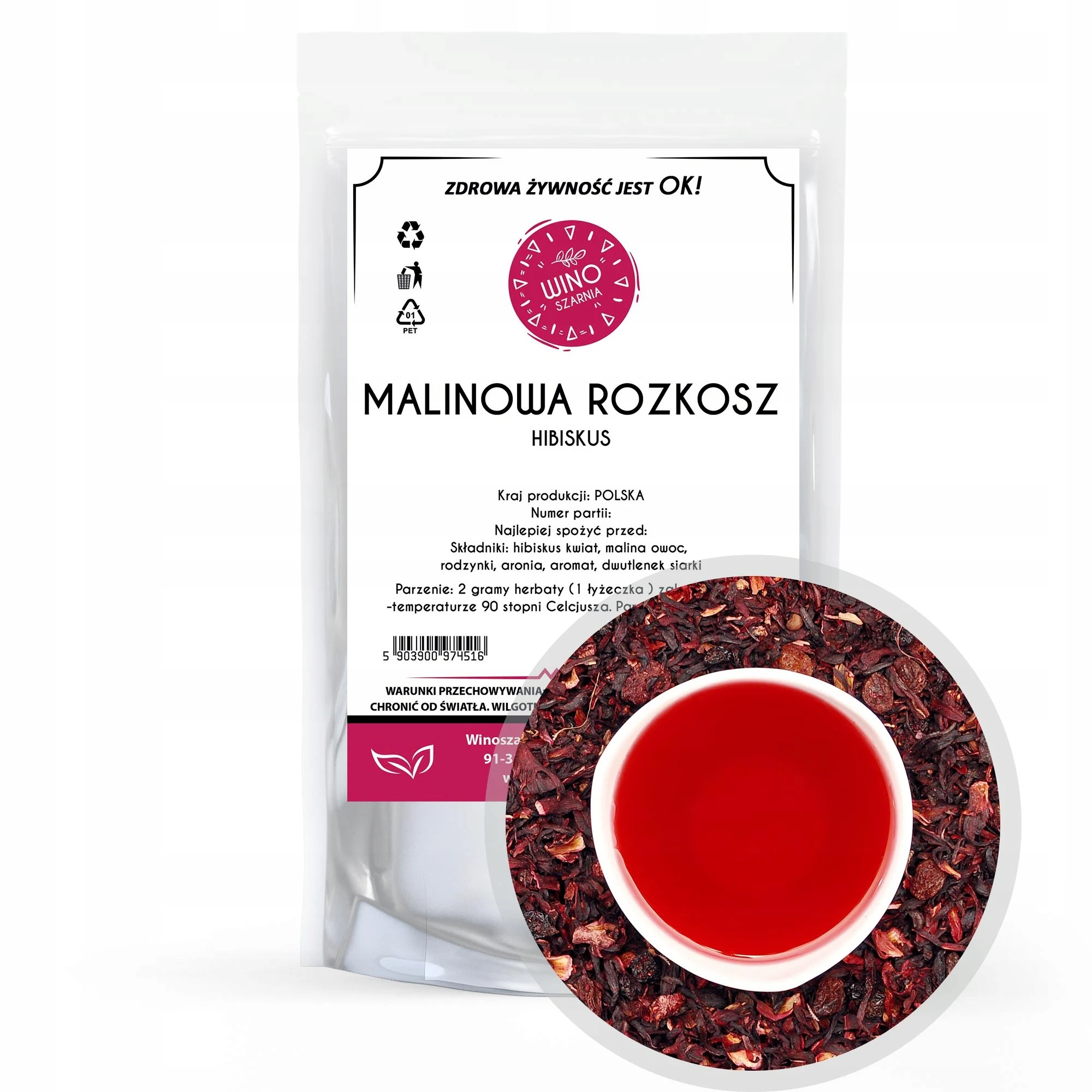 Herbata Malinowa Rozkosz Hibiskus - 100g Kwiat Hibiskusa