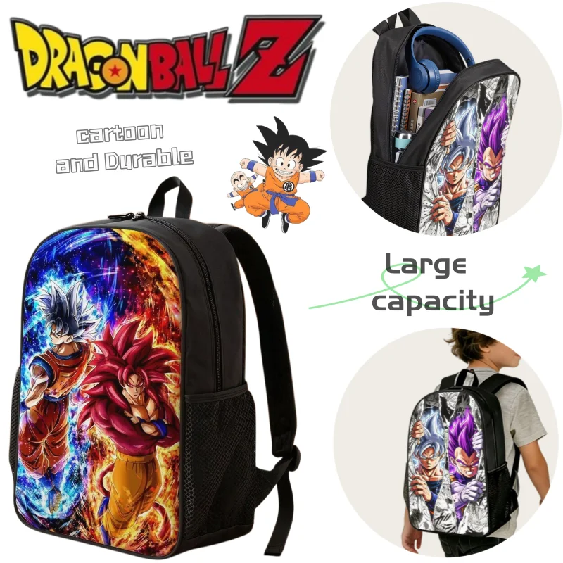 Sac à dos Dragon Ball avec Goku et Vegeta, imperméable, grande capacité, portable et durable, sac d'étudiant portable et résistant