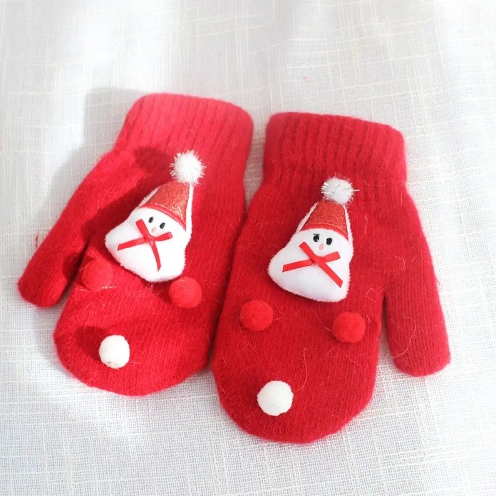 

And Autumn Elk Plus Velvet Snowman Bell Women Knitted Gloves Christmas Mittens Full Fingers Gloves Santa Claus Printed
