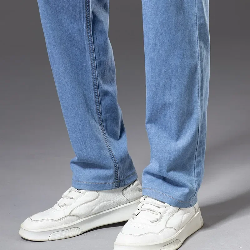 2022 Denim Pants Male Classic Brand Trousers Male Men\'s Light Blue Jeans Loose Straight Plus Size 40 42 44