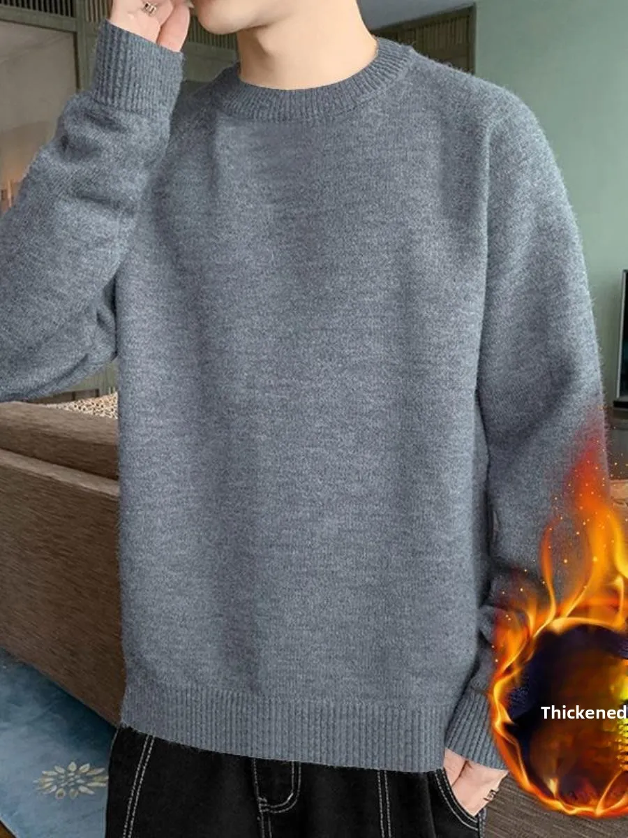 

Fce Lined Warm Knitted round Ne Casual Men's Sweater Autumn Winter Base Layer irt Comfortable Soft Fine Gauge Camere