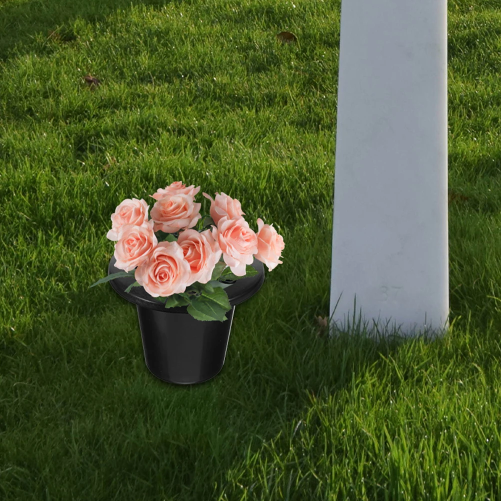 

6Pcs Plastic Cemetery Vase Grave Flower Pot Exquisite Urn Planter for Artificial Flowers Garden Memorial Decoration