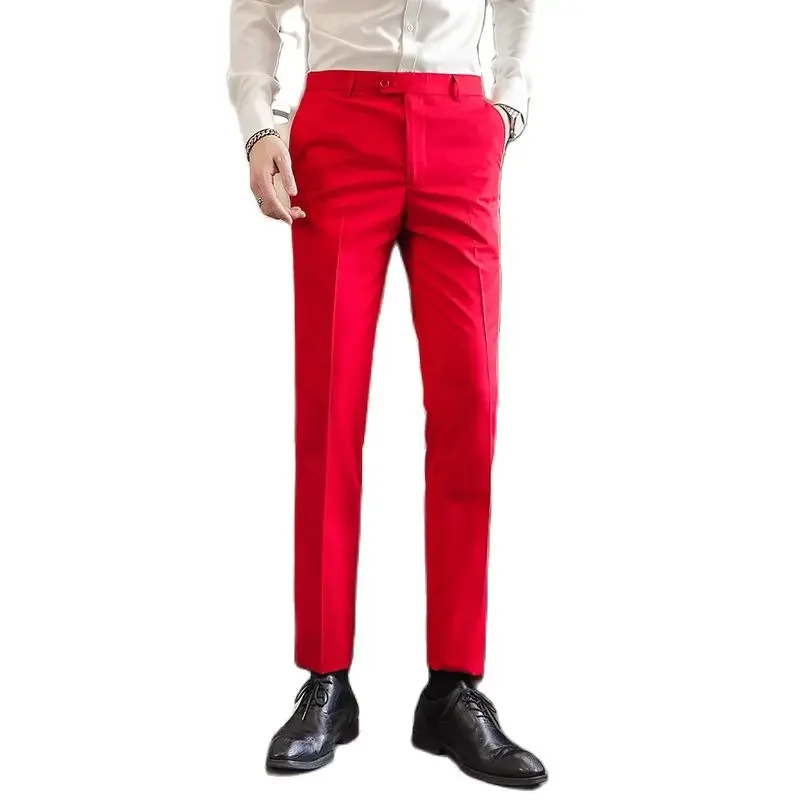 Solid Color Men's Suit Pants, Office Work Pant Casual Elastic Trousers Men 17 Colors Pantalones Hombre, Asian Size M-6XL