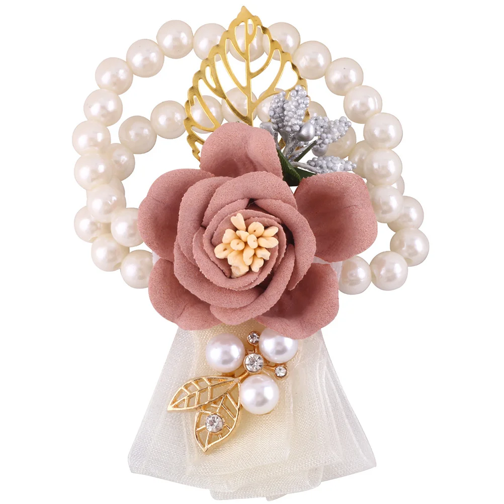 

Pearls Wrist Corsage Wedding Wrist Flower Elegant Bracelet for Bride Bridesmaid Flower Girls Prom Banquet Corsage Wristlet Band