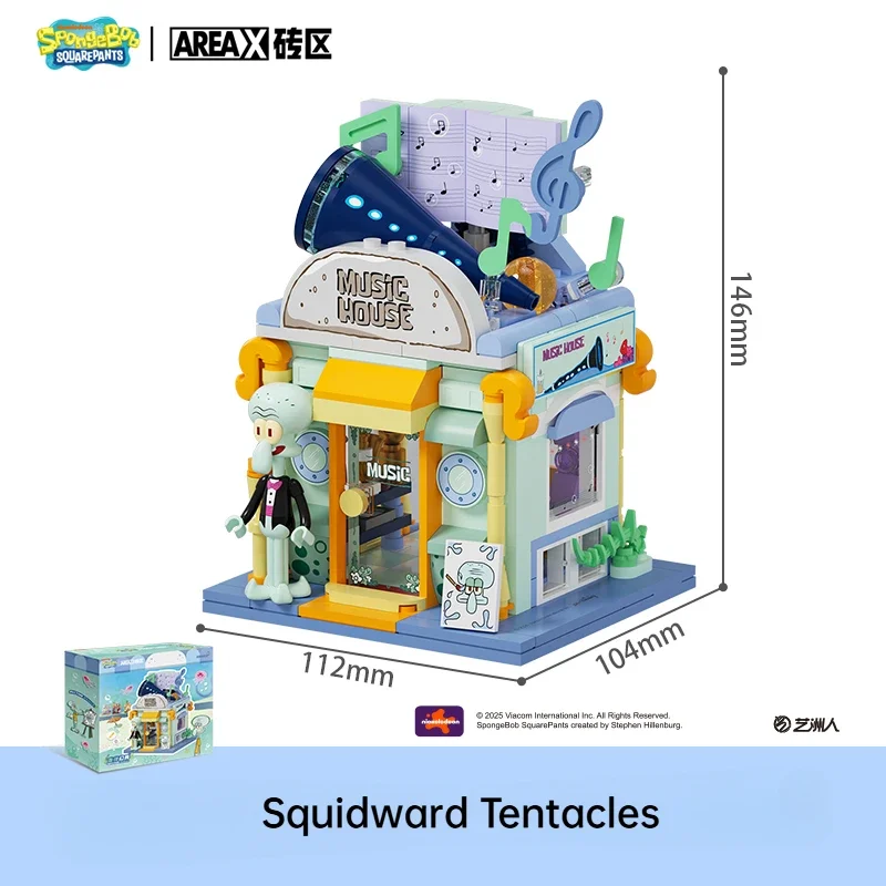 ใหม่ Areax SpongeBob SquarePants Series Building Blocks Squidward Tentacles Street View การศึกษาประกอบของเล่นชุดของขวัญ