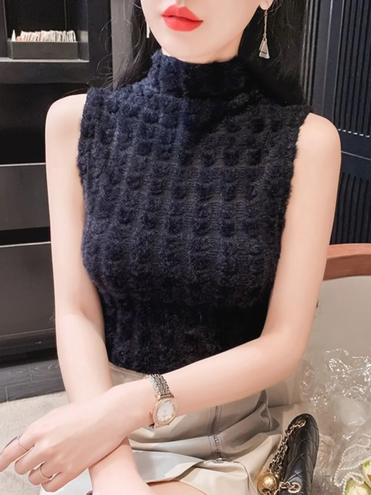 

Женский теплый жилет на осень-зиму с воротником из искусственного меха, базовый слой, высококачественный велюровый топ