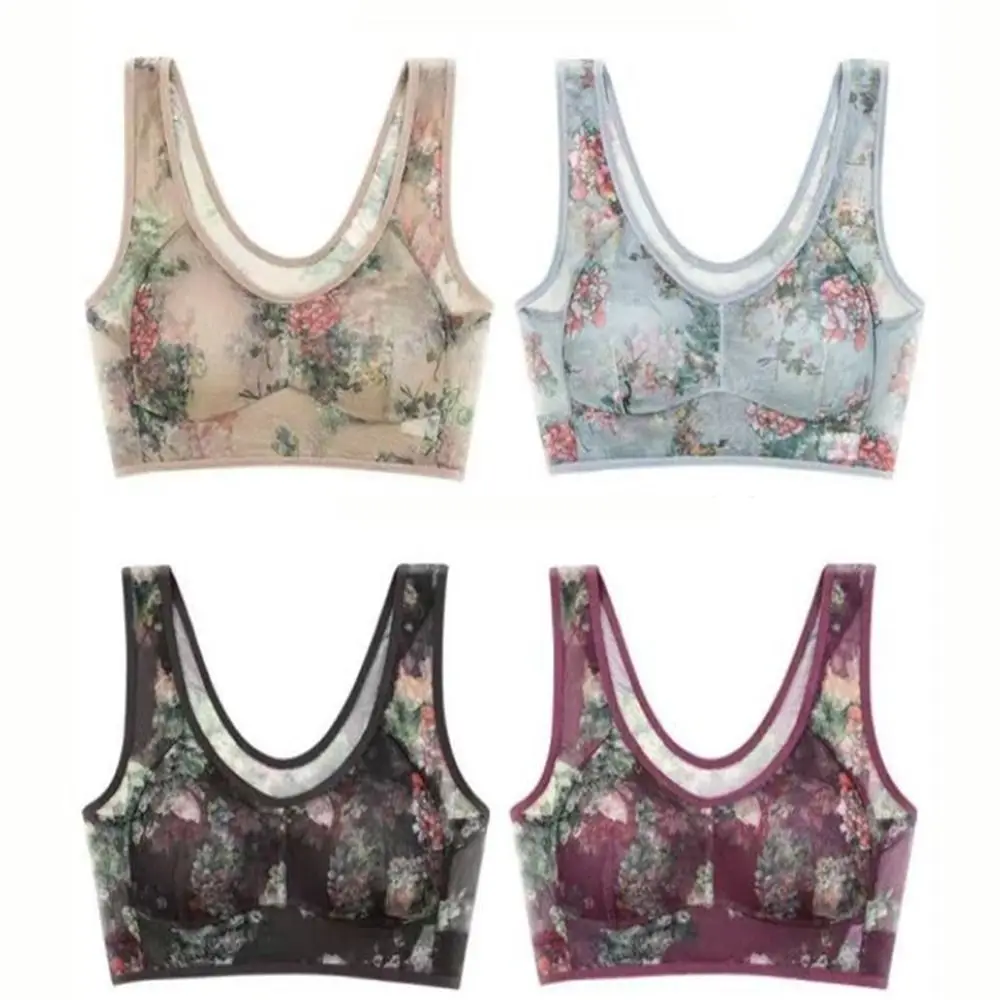 

Кружевное женское нижнее белье больших размеров с цветочным принтом, кружевное женское нижнее белье без пуговиц M-3XL, нижнее белье с цветочным принтом, нейлоновый летний бюстгальтер с широкой полосой, нижнее белье