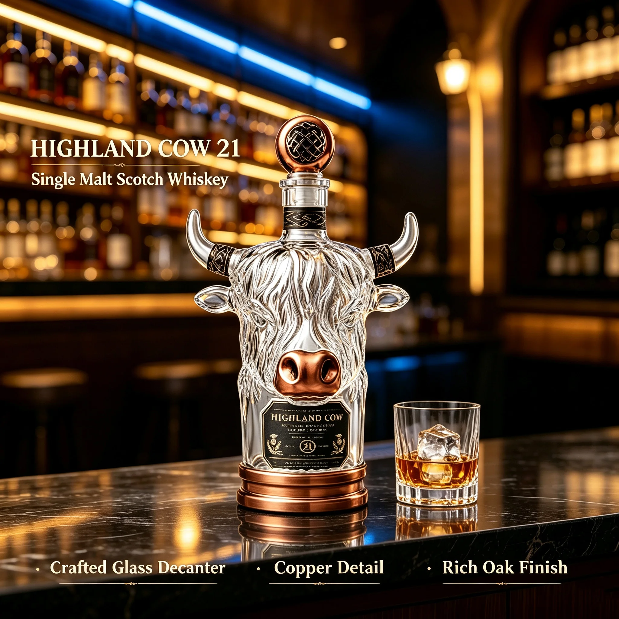 3D Highland Cow Crystal Whiskey Decanter With Gift Box Decorative Bourbon Scotch Liquor Bottle Unique Collectible Bar Decor Gift