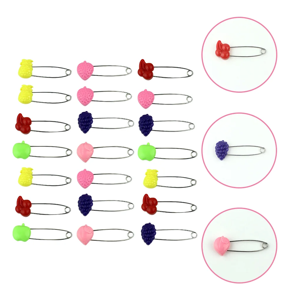 50pcs Baby Diaper Safety Pin ABS Stainless Steel Fruit Patterns Kids Clothing Brooch Nappy Clip Non Newborn