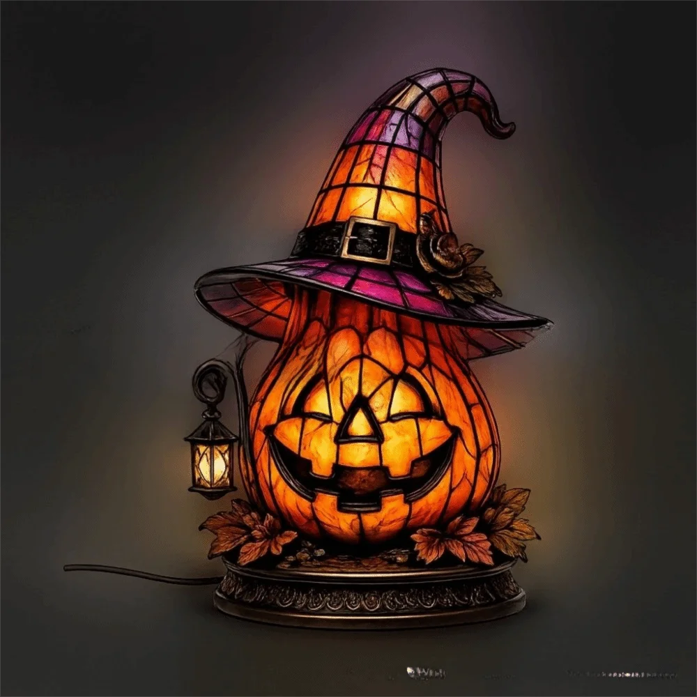 Home Ornaments Cat Bird Halloween Lamp Gothic Acrylic Desktop Lights Colorful Home Decoration Witch Hat Lamp Office Dorm view 4
