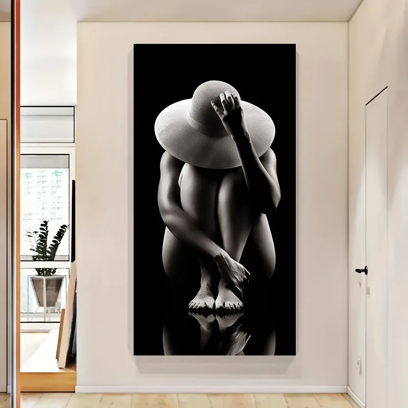 

Large Modern Black and White Figure Canvas Painting Print, Wall Art Poster, Bedroom Living Room Decoration, Modern Home Decor
