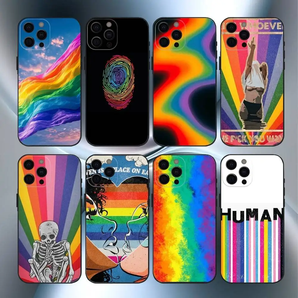 Rainbow Pride Phone Case For iPhone17,16,15,14,13,12,11 Plus,Pro Max Soft Black Cover