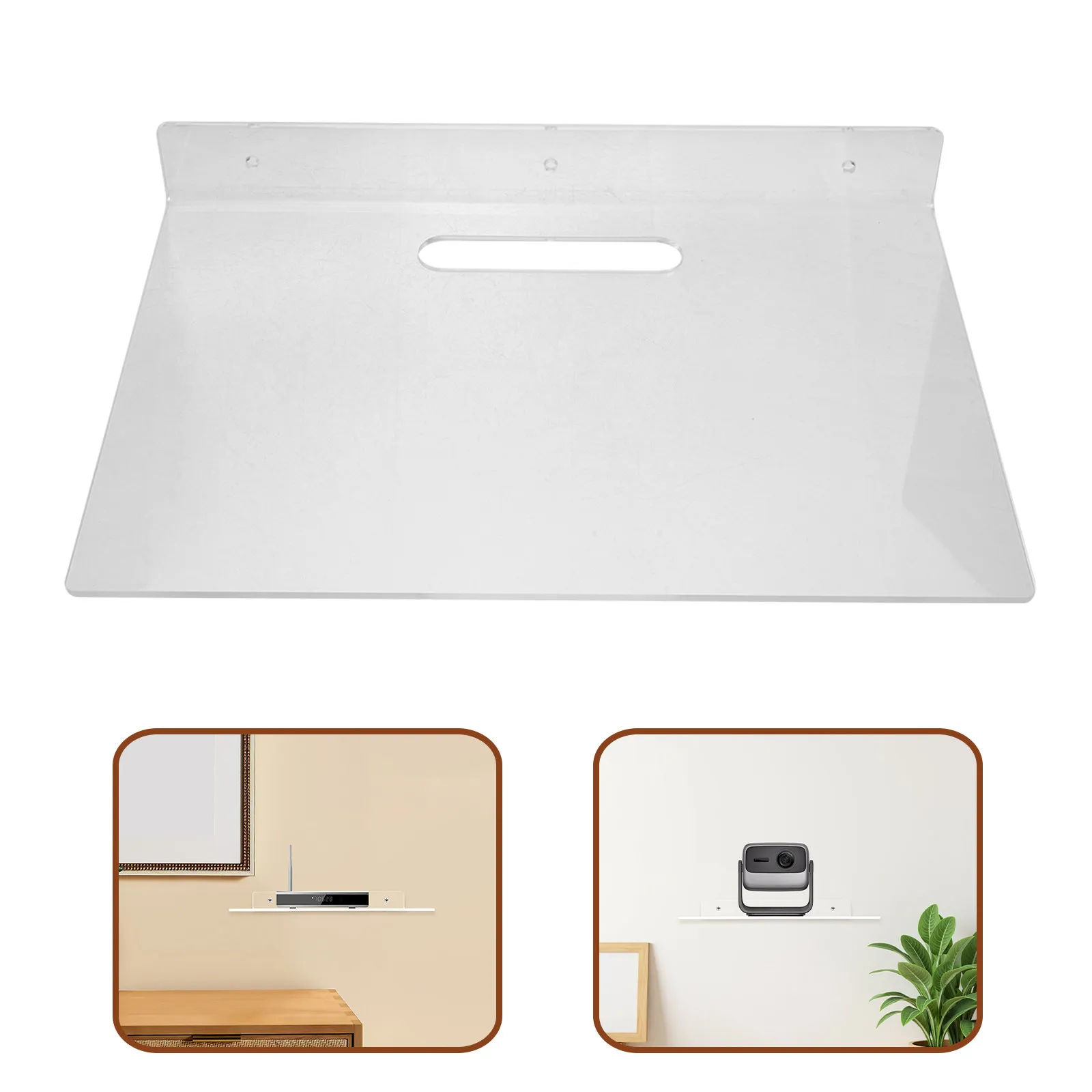 1Set Wall Mounted Organizer Acrylic Floating Shelf L Shaped Small Clear Shelf 11.8x7.9inch Cable Hole for Router Camera Media