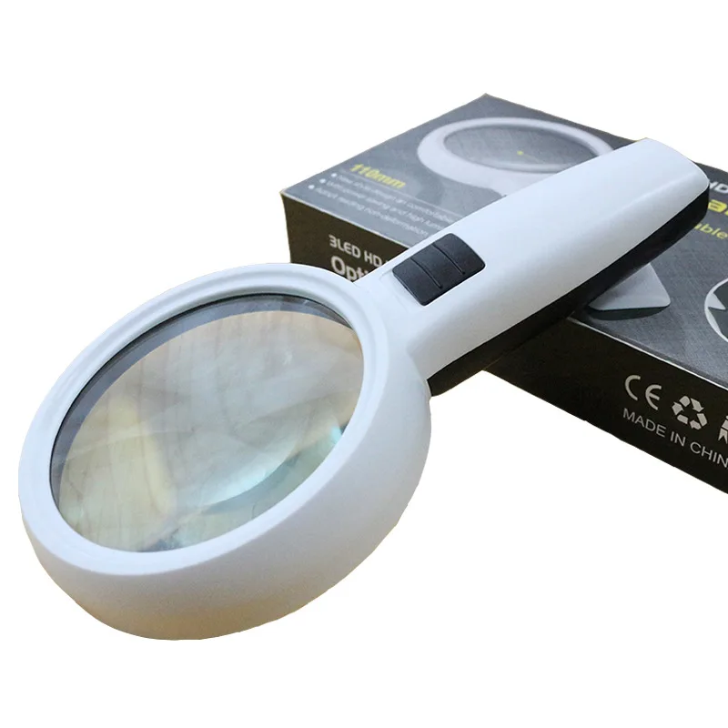 

Large Area Elderly Reading 3 Led Magnifiers Glass Lenses Handheld Magnifier Jewelry loupe