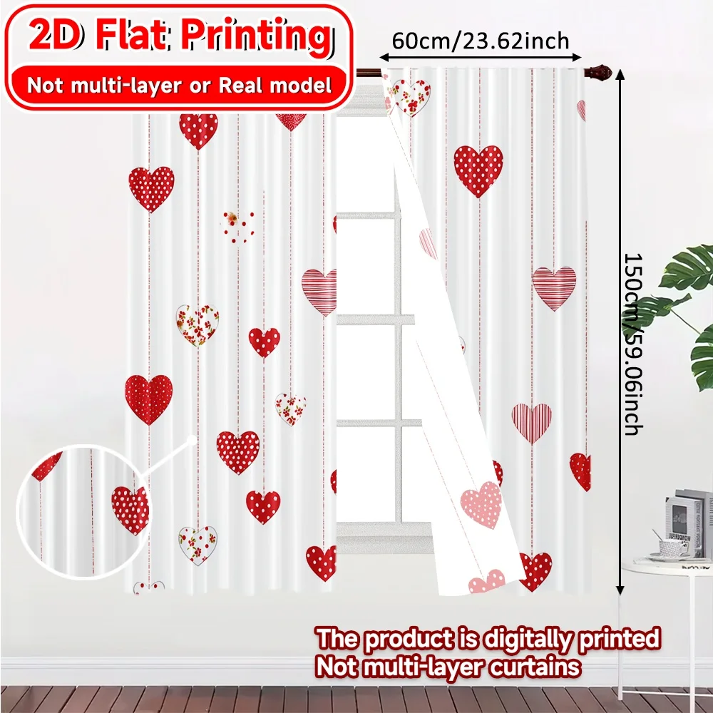 2D Flat Printing,2pcs Heart Strings Popular Curtains&Drapes Versatile Polyester Curtains Thermal Insulation, and Room Darkening