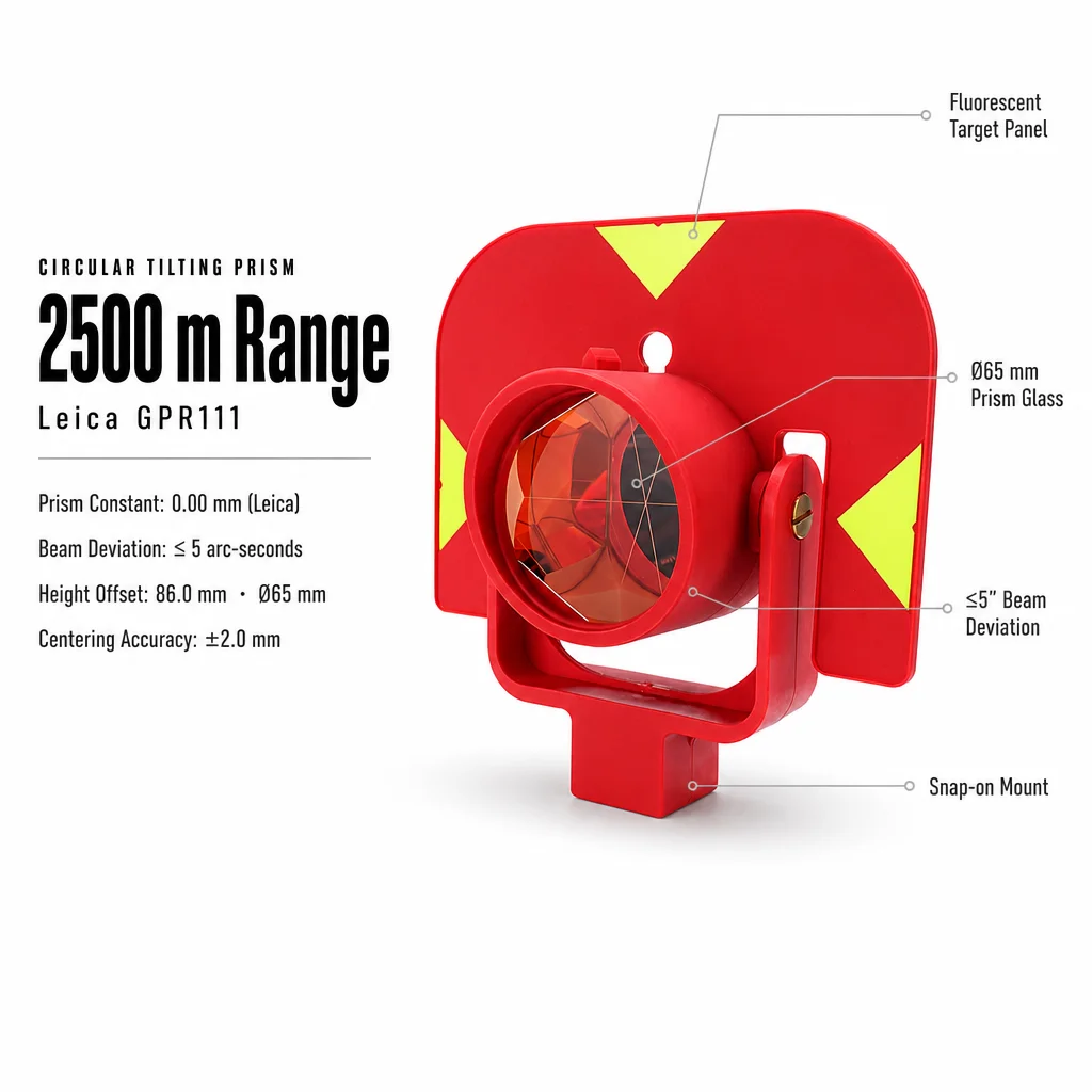 Large 5 Inch Reflecting Prism Total Station High Precision Circular Survey Prism Reflector Surveying Instrument Accessory Range