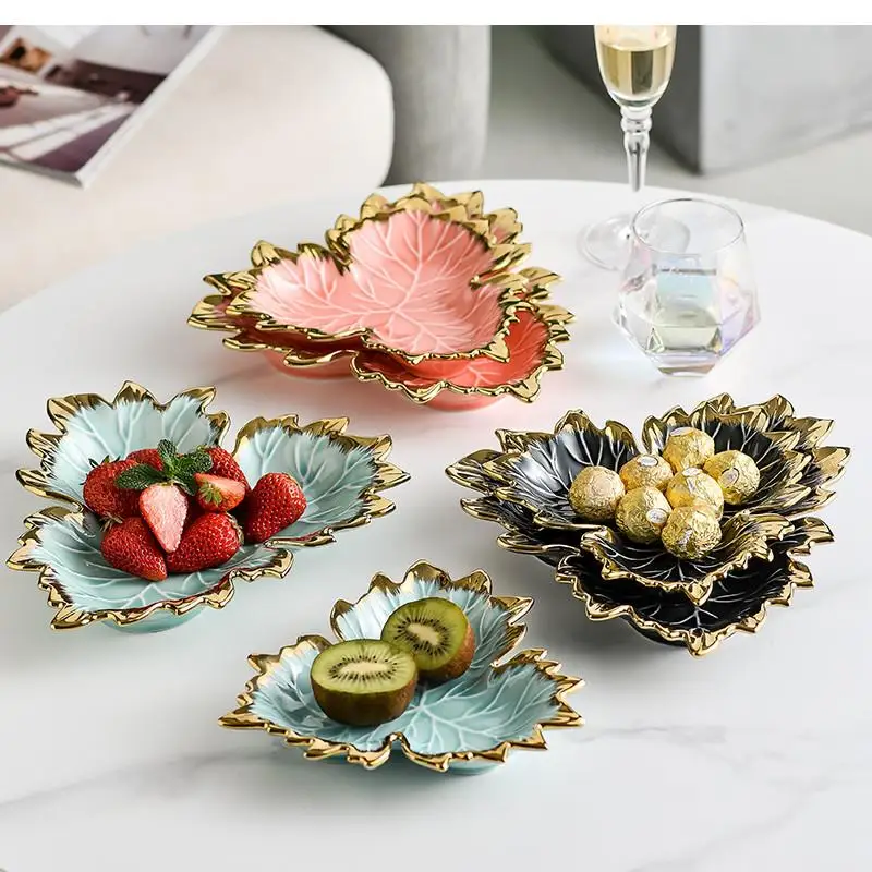 

Керамическая тарелка с фруктами, бытовая посуда для закусок, подставка для торта, конфеты, орехи, форма золота, декоративный поднос для хранения