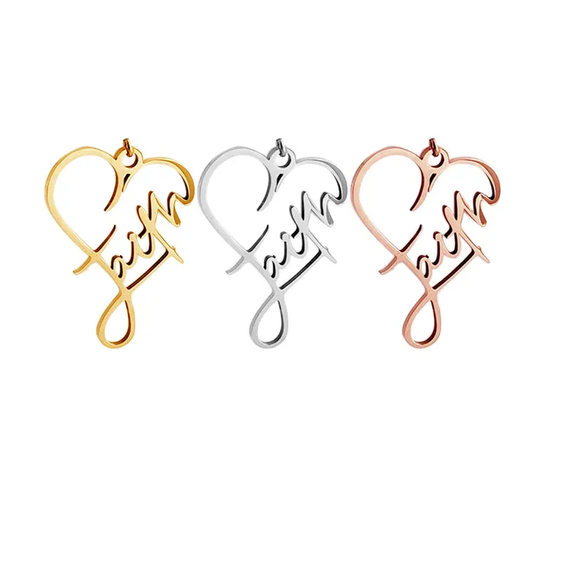 Wholesale 10pc/lot DIY Big Faith Heart Stainless Steel Charms Pendant Making Jewelry Parts Customized Items Are Welcomed
