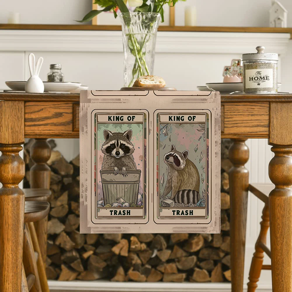 Raccoon Trash Can Rainbow Background Table Runners Dresser Table Decor Farmhouse Dining Table Runner Holiday Party Decoration