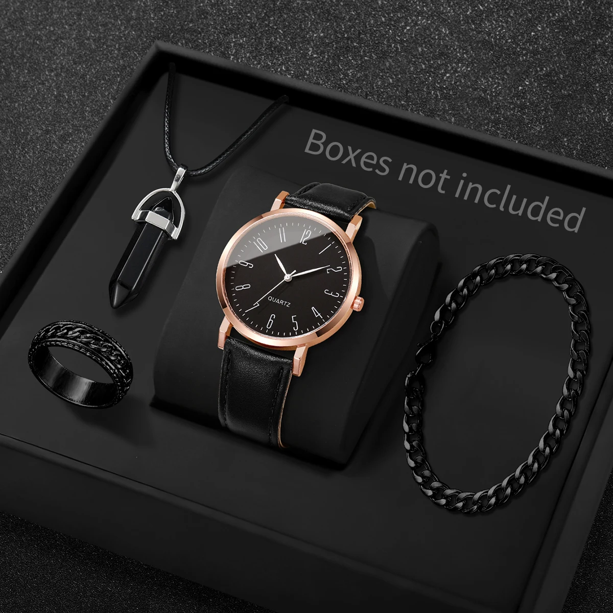 

4 шт., модные мужские деловые часы с арабским циферблатом, комплект ювелирных изделий, простой кожаный ремешок, кварцевые наручные часы Reloj Hombre (без коробки)