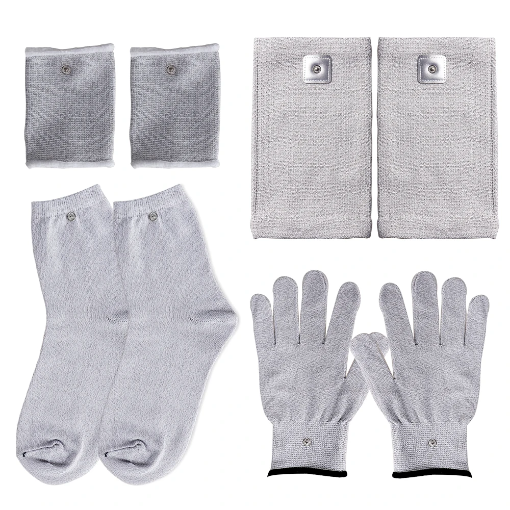 Electrode Massage Device Silver Fiber Gloves TENS Body Massager Socks Wrists ​Knees Protectors Accessories EMS Muscle Stimulator