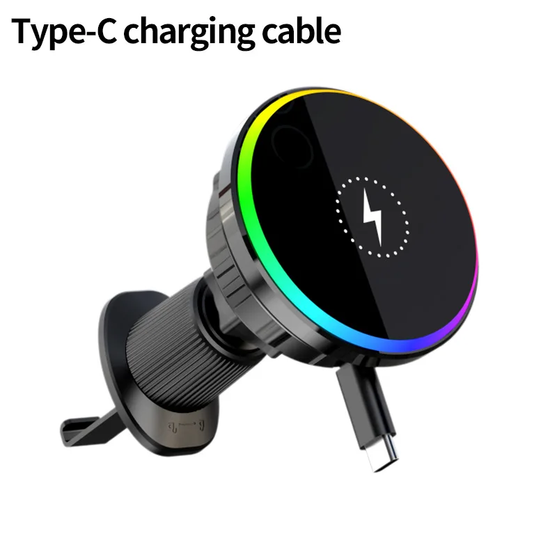 Car Wireless Charger 15W MagSafe Compatible, Magnetic Phone Holder for Car with 1M Retractable Cable, Fast Charging Car Mount