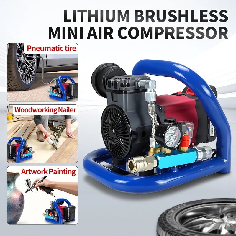 Brushless Cordless Air Compressor, Smart Auto Start, Fast Quiet Inflation, Oil-Free Mini Portable Air Pump for Car Home Use