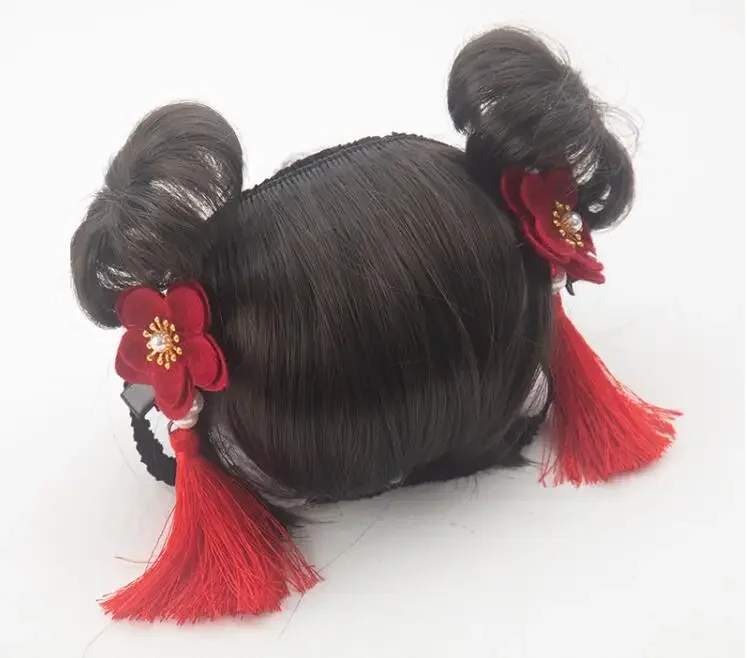 Hanfu peruca meninas cosplay chinês antigo cabelo infantil ne zha dança crianças bonito