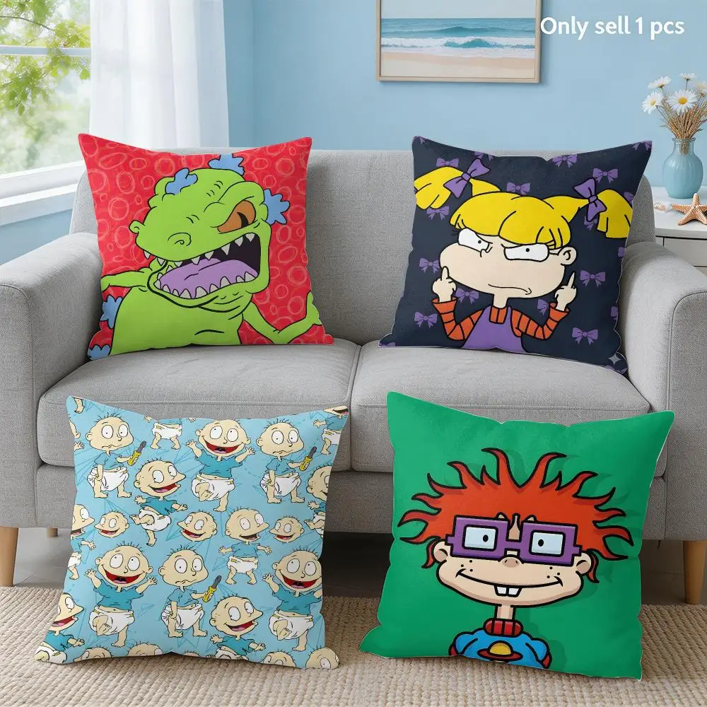 ANIME Cartoon R-Rugrats Cushion Cover Soft Short Plush Throw Pillow Cover Hidden Zipper Cutecore Sofa Bedroom Home Decor