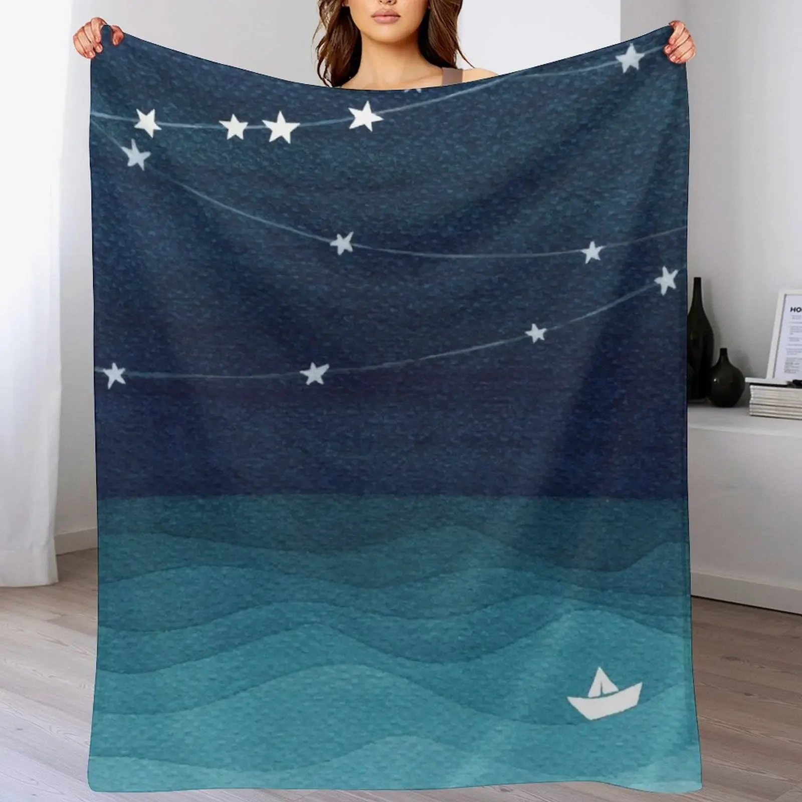 Garland of stars, teal ocean Throw Blanket Large Luxury Designer Sofa Quilt Blankets