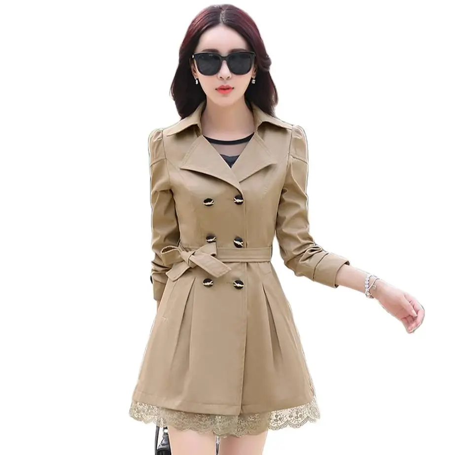 Hot! autumn elegant women's new arrival outerwear long design slim trench female Women khaki trench and belt size M-XXXL G 36