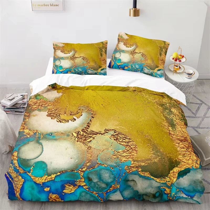 Abstract Duvet Cover Set Gold Foil Marble Pattern On Comforter Cover Microfiber Geometric White Bedding Set King Size Room Decor