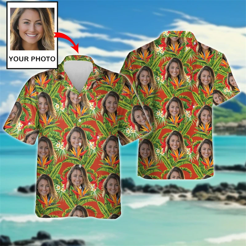 Custom Hawaii Women Beach Shirts Cute Design Button Clothing Girlfriend Birthday Present Shirt Customized Photos Female Blouses