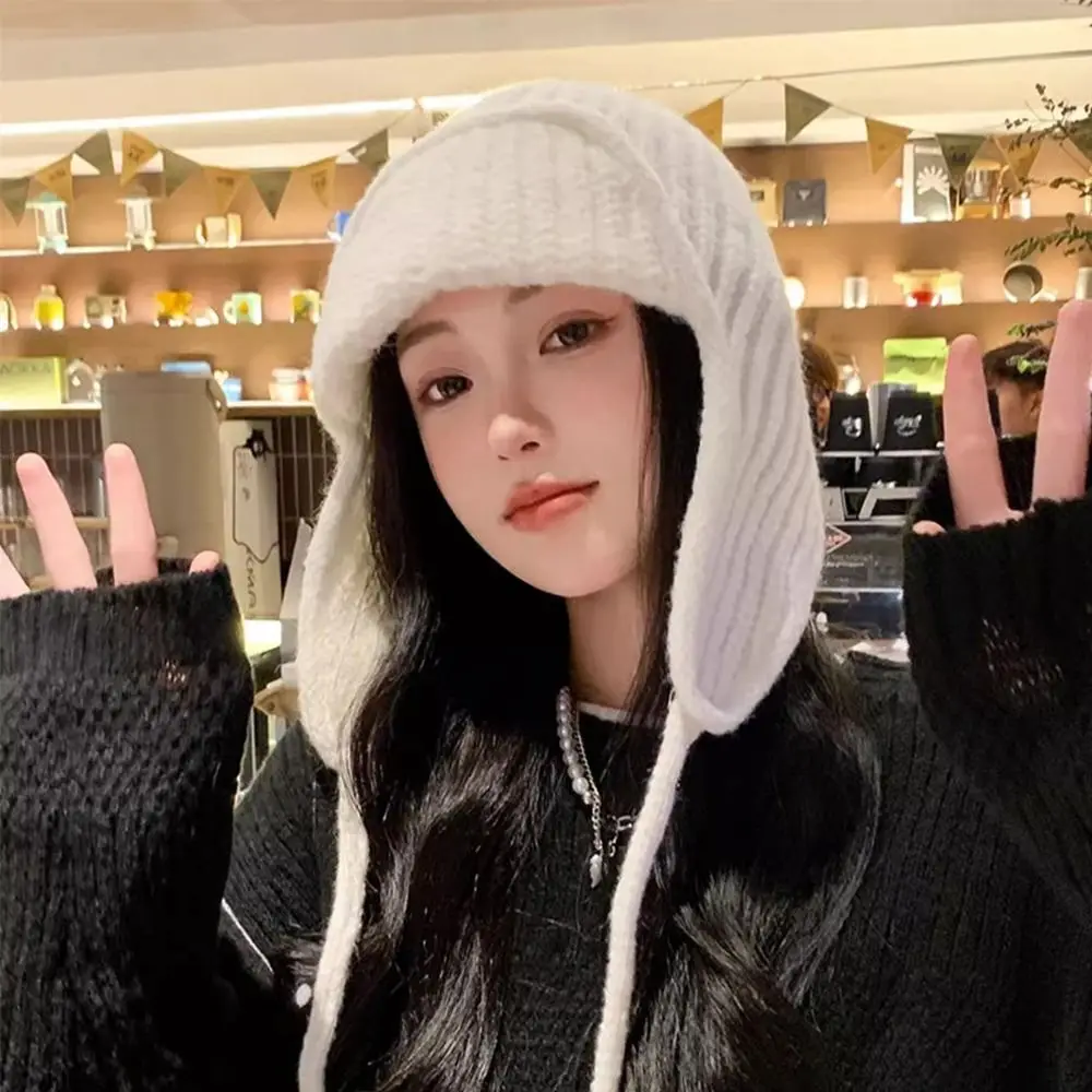 

Fashion Thickened Winter Knitted Hat Warm Windproof Lei Feng Hat Elastic Ear Protection Woolen Crochet Bonnet Women