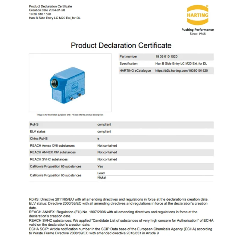 19360101520 HARTING 10B upper case, double locking fastening, side outlet, housing 1xM20