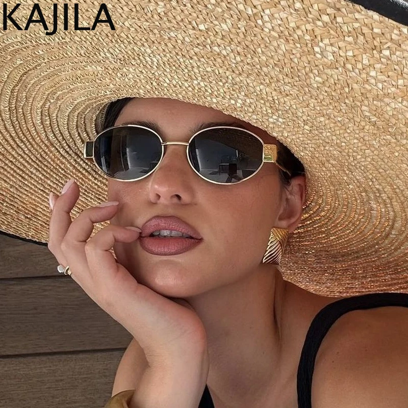 

Овальные Солнцезащитные очки в стиле панк, женские роскошные брендовые солнцезащитные очки в металлической оправе для мужчин, Классические винтажные зеркальные очки UV400, 2024