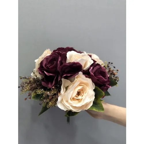 Dreamer Beads Damson Salmon with Artificial Flowers Bridal Bouquet