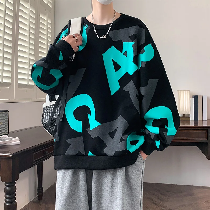 Giacca da uomo con cappuccio girocollo Nuova primavera e autunno Moda Lettera Pullover Felpa con cappuccio Giacca di grandi dimensioni per adolescenti Top ampio