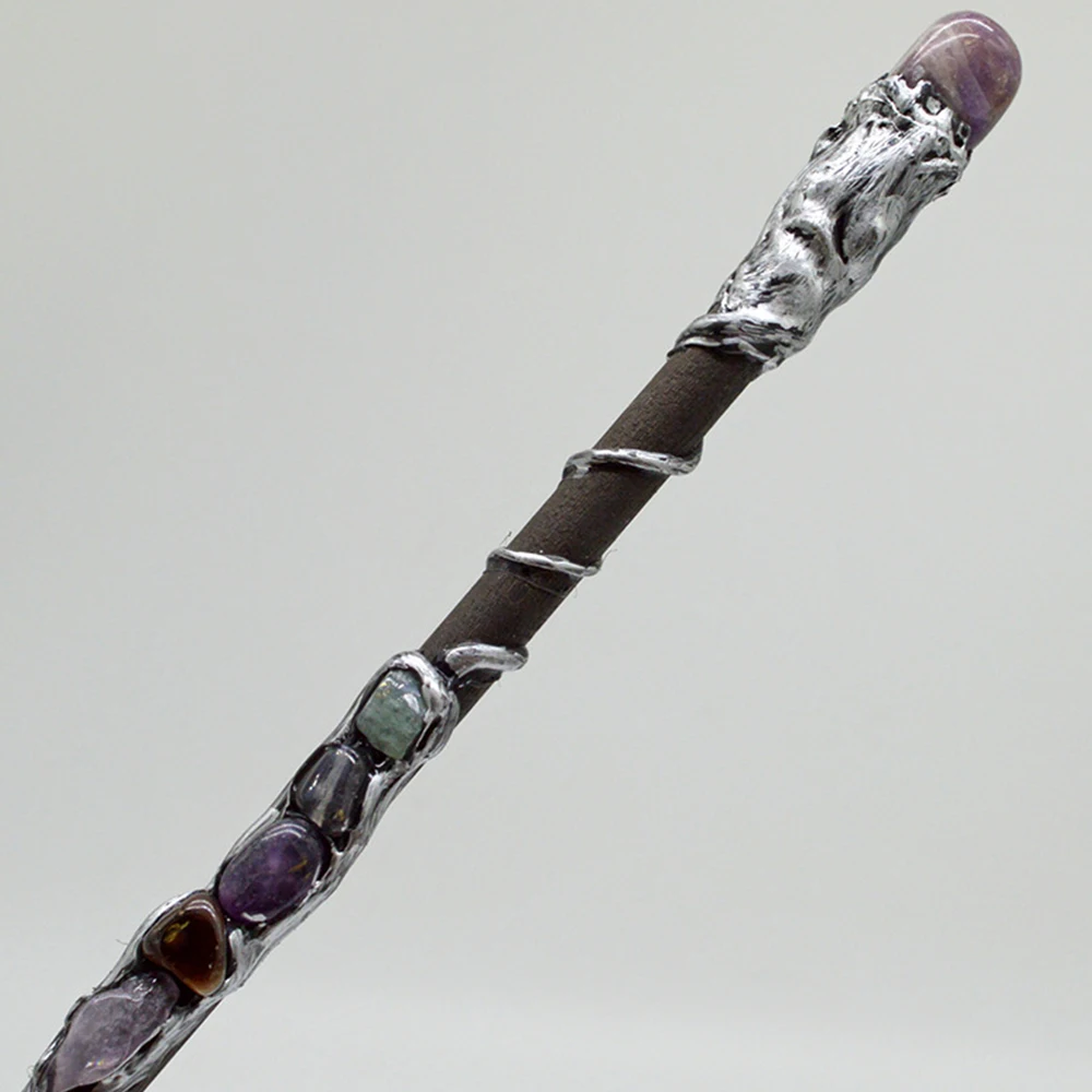 Natural Stones Crystal Silver Color Wood Wand Amethyst Altar Spells Wizard Princess Fairy Magic Wands Handmade Jewelry Gifts 1PC