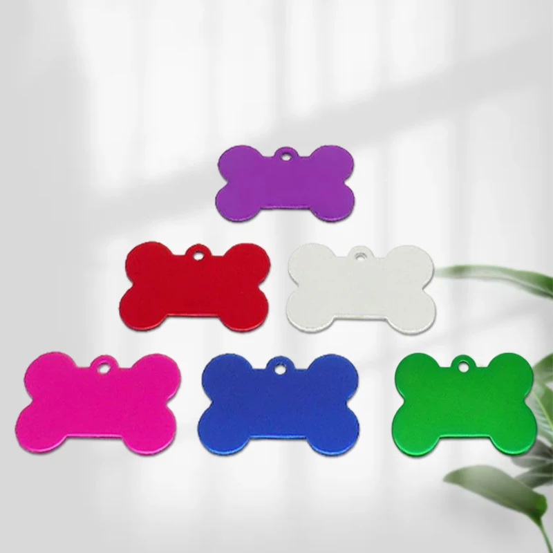 10Pcs Random Color Personalized Engraving Pet Dog ID Tags Anti-lost Bone Shape Pet Name Number Pendent Collar Pet Supplies